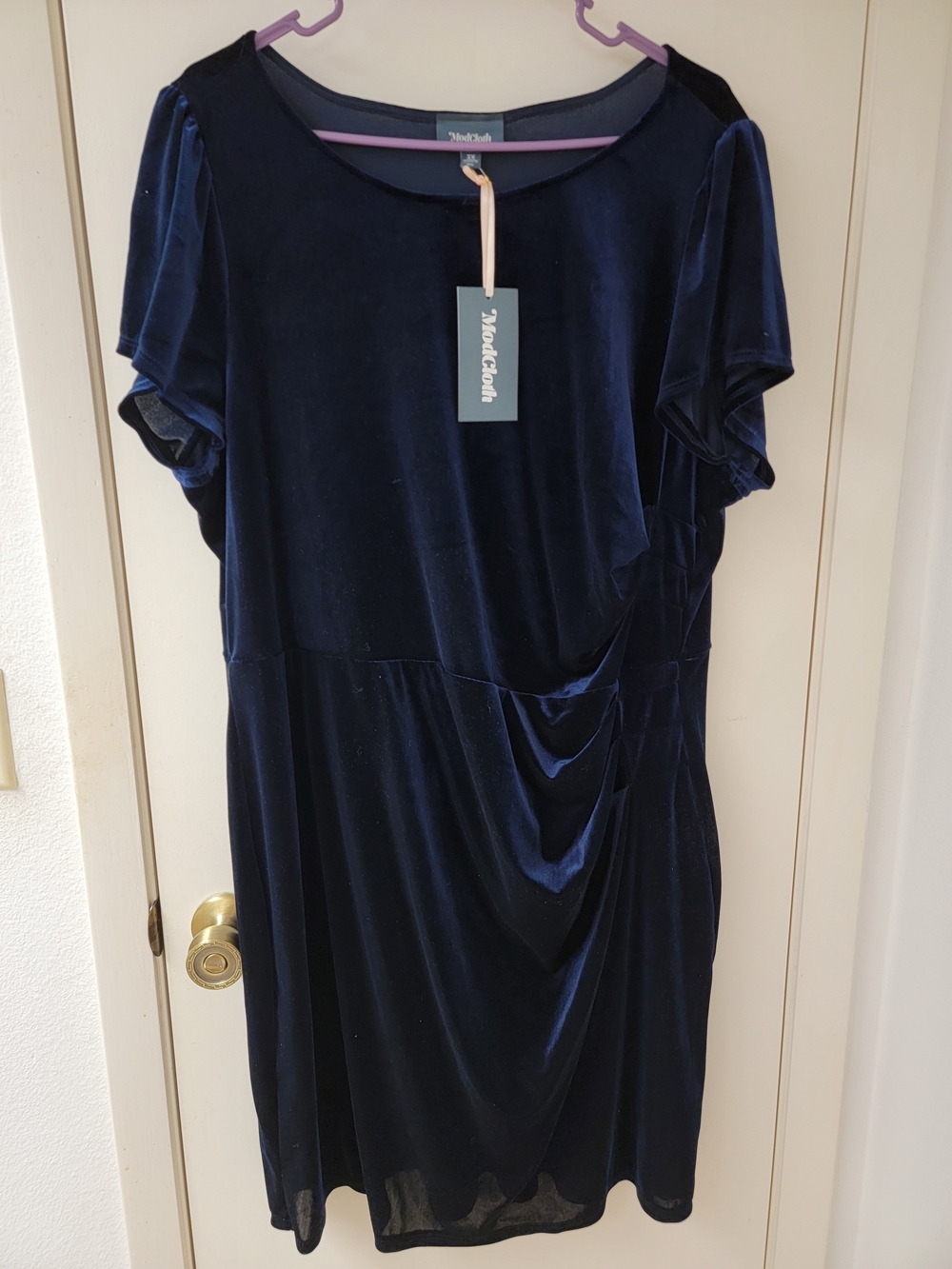 Modcloth Navy Velvet Draped Women’s Dress